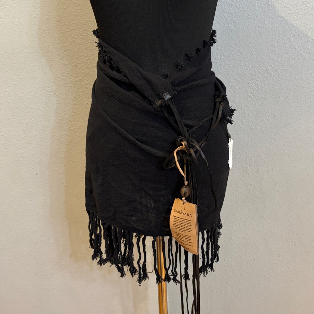 Caravana swim coverup wrap skirt with leather ties NWT